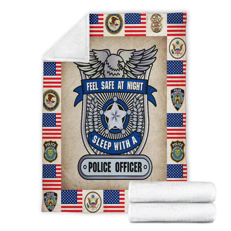 Feel Safe At Night Sleep With A Police Officer Fleece Blanket interestprint