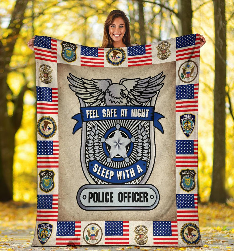 Feel Safe At Night Sleep With A Police Officer Fleece Blanket interestprint