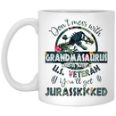 Female Veteran Coffee Mug Don't Mess With Grandma Saurus US Veteran You'll Get Jurasskicked 11oz - 15oz White Mug CustomCat