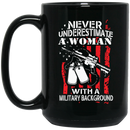 Female Veteran Coffee Mug Never Underestimate A Woman With A Military Background 11oz - 15oz Black Mug