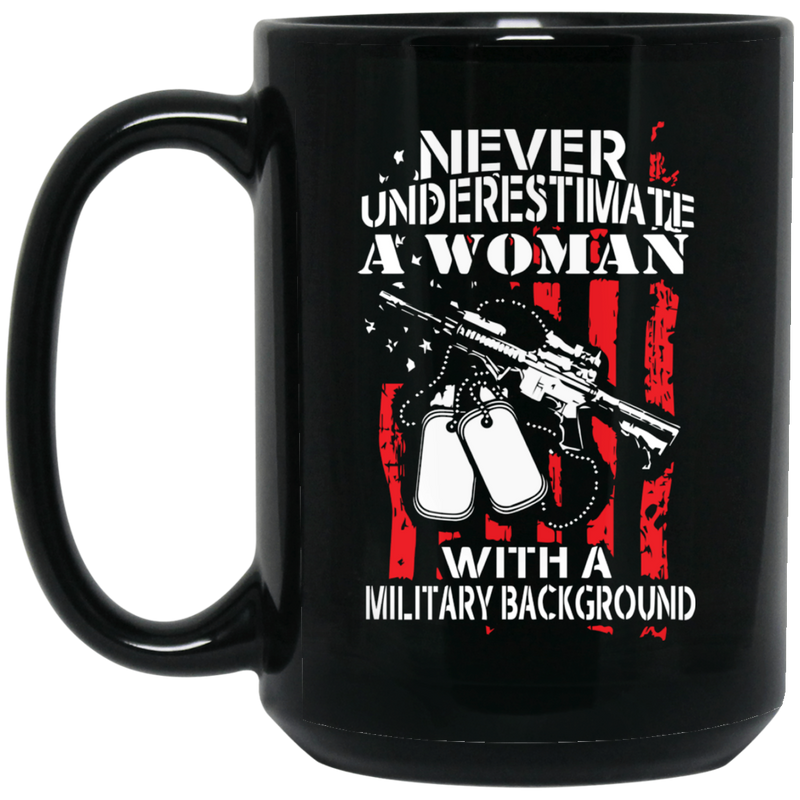 Female Veteran Coffee Mug Never Underestimate A Woman With A Military Background 11oz - 15oz Black Mug