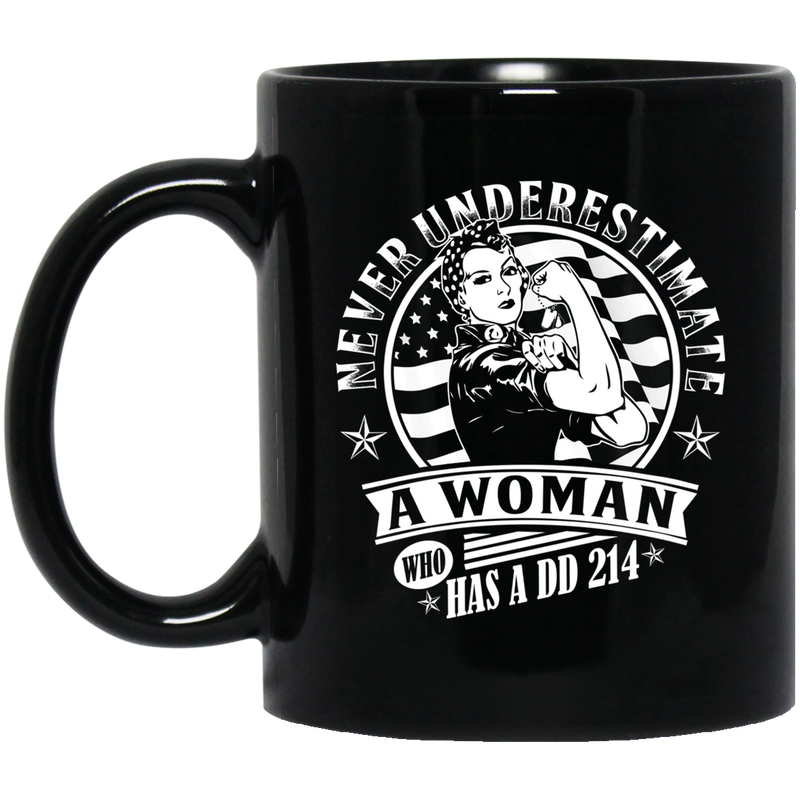 Female Veteran Coffee Mug Never Underestimate An Old Woman Who Has A DD 214 11oz - 15oz Black Mug CustomCat
