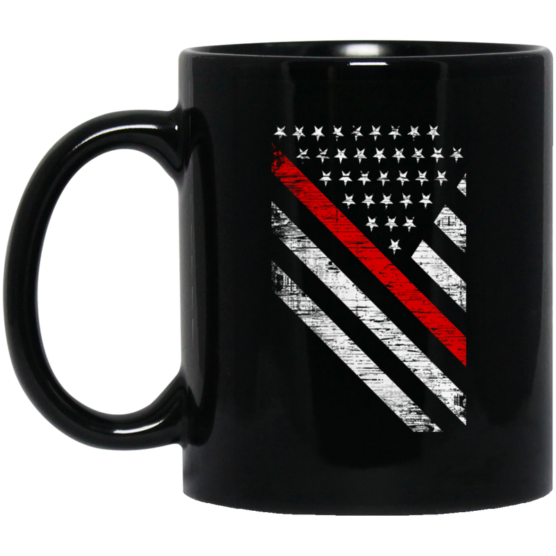 Firefighter Coffee Mug American Flag With Red Line 11oz - 15oz Black Mug CustomCat