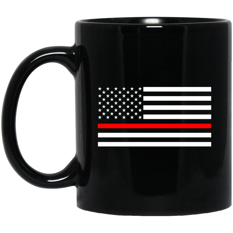 Firefighter Coffee Mug American Flag With Red Line 11oz - 15oz Black Mug CustomCat