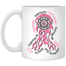 Firefighter Coffee Mug Breast Cancer Awareness Pink Ribbon Gift Female 11oz - 15oz White Mug CustomCat