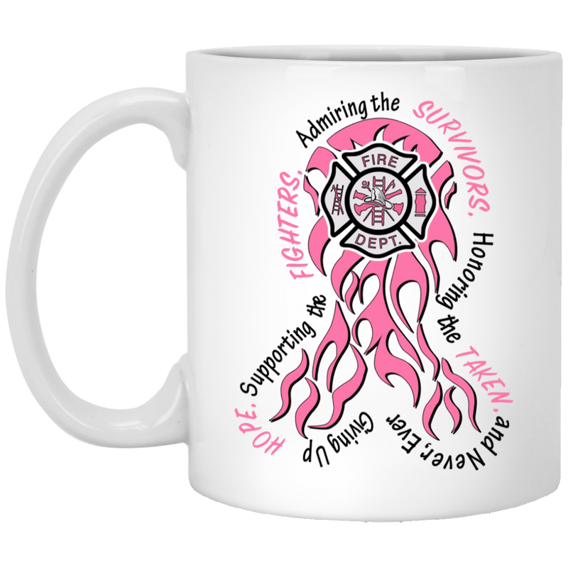 Firefighter Coffee Mug Breast Cancer Awareness Pink Ribbon Gift Female 11oz - 15oz White Mug CustomCat