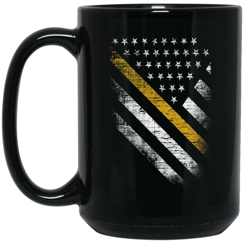 Firefighter Coffee Mug Dispatch American Flag With Yellow Line 11oz - 15oz Black Mug CustomCat
