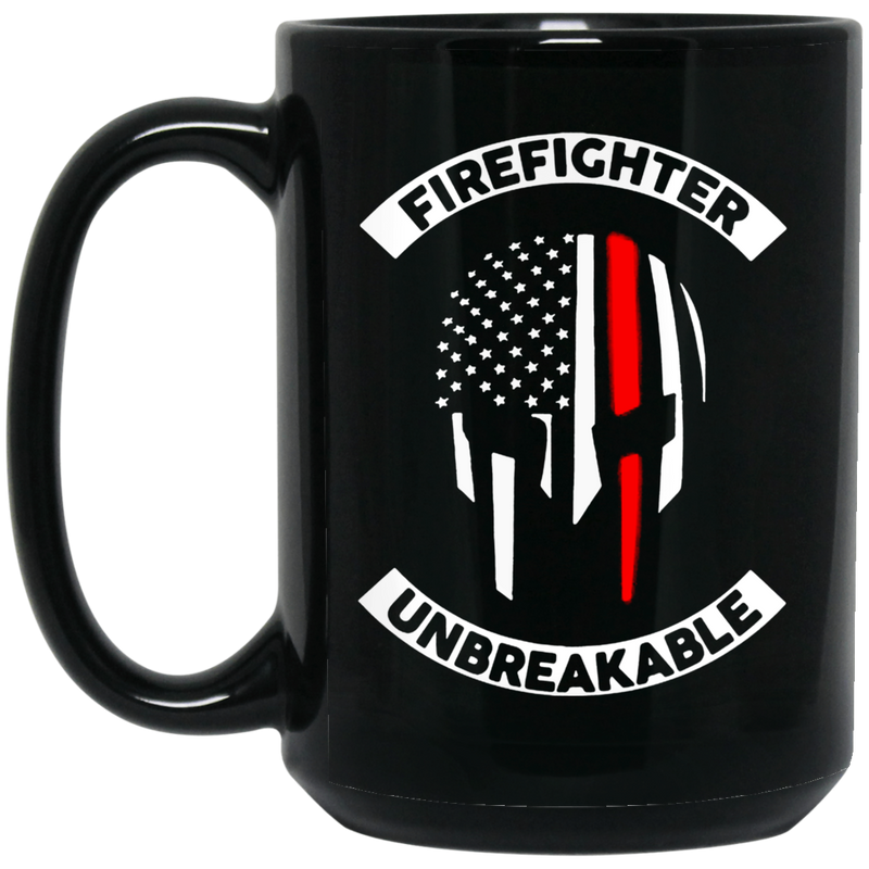 Firefighter Coffee Mug Firefighter Unbreakable Skull And Red Line 11oz - 15oz Black Mug CustomCat