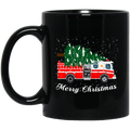 Firefighter Coffee Mug Merry Christmas Fire Truck Chrismas Tree And Snow Gift 11oz - 15oz Black Mug CustomCat