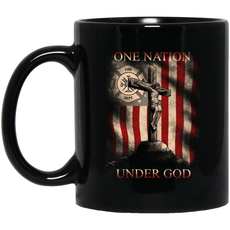 Firefighter Coffee Mug One Nation Under God 11oz - 15oz Black Mug CustomCat