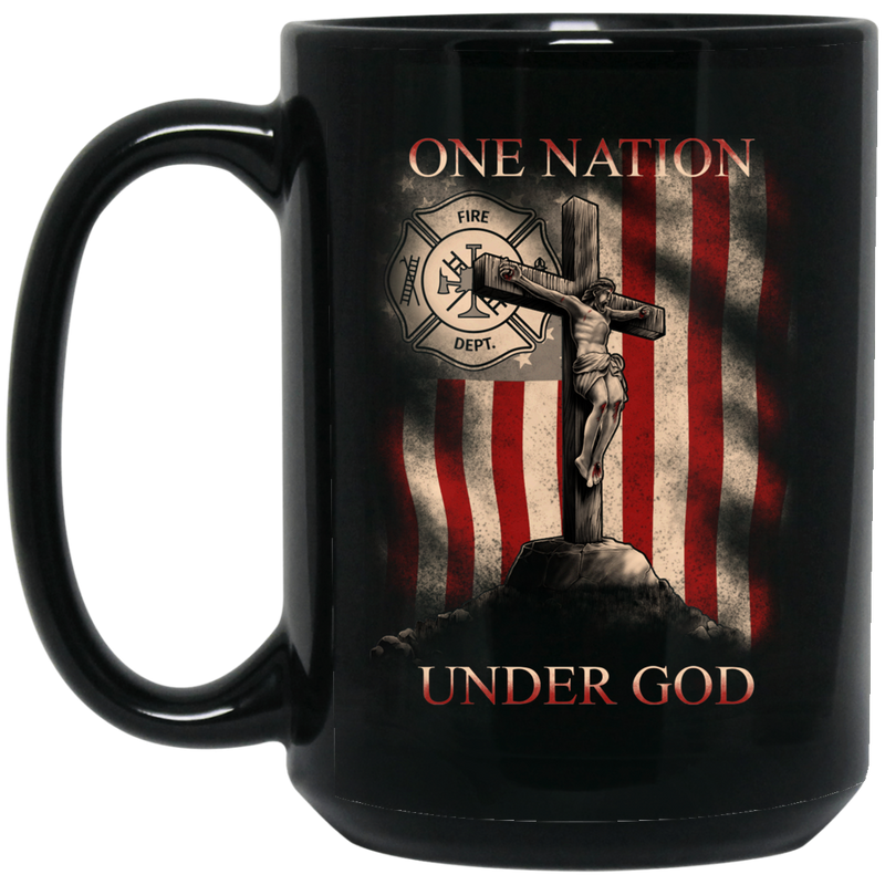 Firefighter Coffee Mug One Nation Under God 11oz - 15oz Black Mug CustomCat