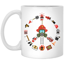 Firefighter Coffee Mug Peace Fire Helmet Firefighter Tools Axes Shovels Caution Gift 11oz - 15oz White Mug CustomCat