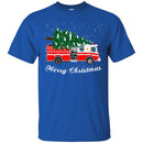 Firefighter T-Shirt Merry Christmas Fire Truck Chrismas Tree And Snow Gift Tee Shirt CustomCat