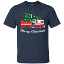 Firefighter T-Shirt Merry Christmas Fire Truck Chrismas Tree And Snow Gift Tee Shirt CustomCat