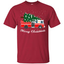 Firefighter T-Shirt Merry Christmas Fire Truck Chrismas Tree And Snow Gift Tee Shirt CustomCat
