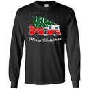 Firefighter T-Shirt Merry Christmas Fire Truck Chrismas Tree And Snow Gift Tee Shirt CustomCat