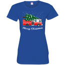 Firefighter T-Shirt Merry Christmas Fire Truck Chrismas Tree And Snow Gift Tee Shirt CustomCat