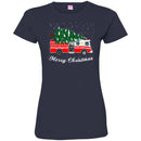 Firefighter T-Shirt Merry Christmas Fire Truck Chrismas Tree And Snow Gift Tee Shirt CustomCat