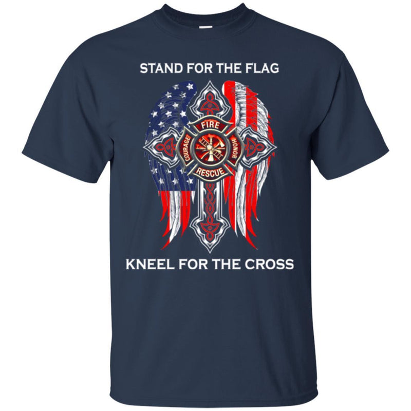 Firefighter T-Shirt Stand For The Flag Kneel For Wings The Cross Courage Honor RescueTee Shirt CustomCat