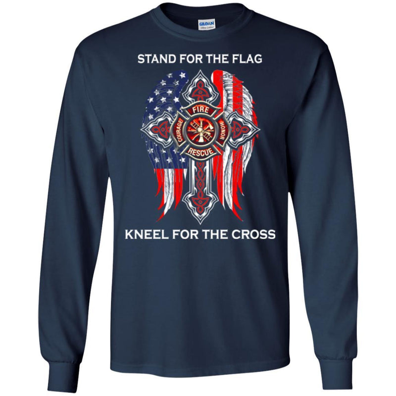 Firefighter T-Shirt Stand For The Flag Kneel For Wings The Cross Courage Honor RescueTee Shirt CustomCat