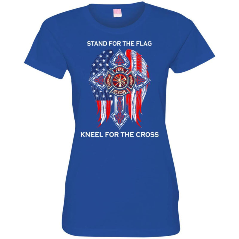 Firefighter T-Shirt Stand For The Flag Kneel For Wings The Cross Courage Honor RescueTee Shirt CustomCat