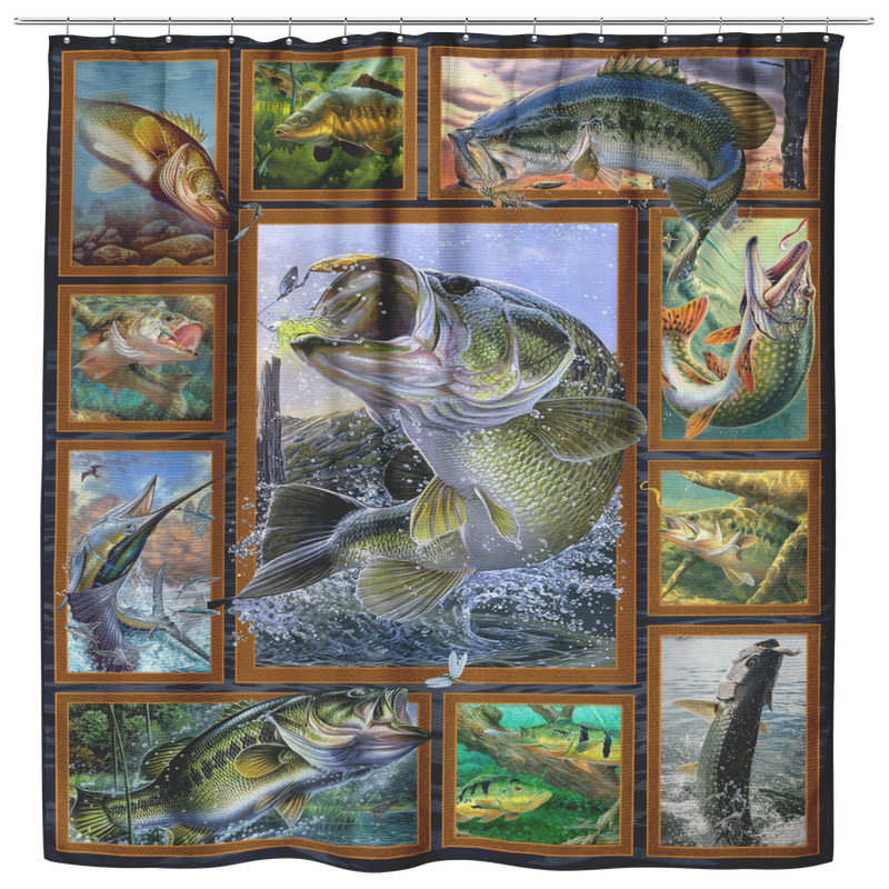 Fishing Shower Curtains Fishes 3D For Bathroom Decor