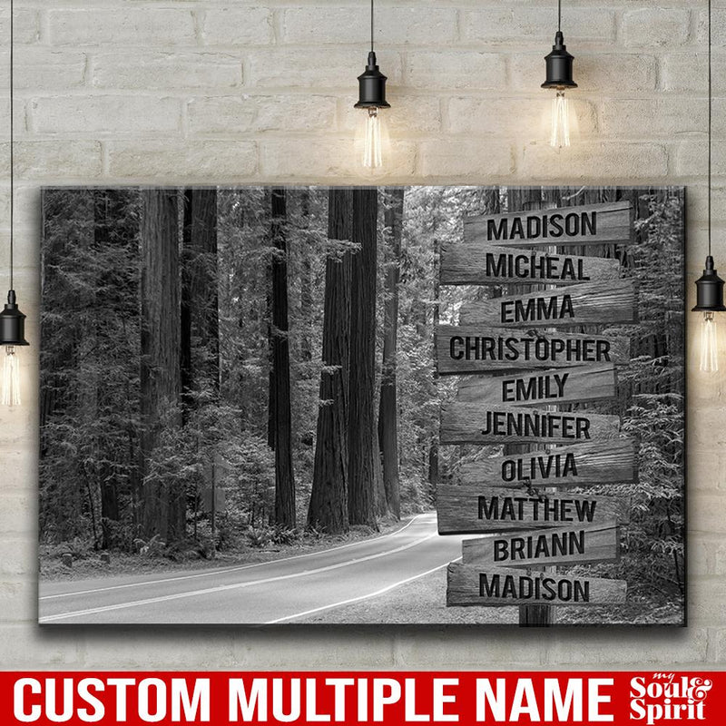 Forest Road Multi Names Premium Canvas Crossroads Personalized Canvas Wall Art Black And White - Family Street Sign Family Name Art Canvas For Home Family - CANLA75 - CustomCat