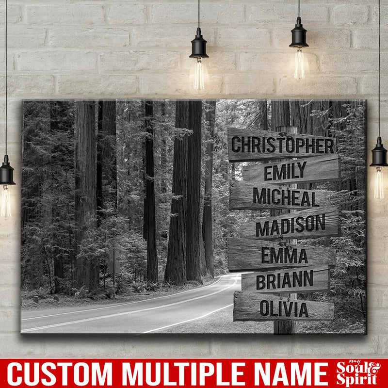 Forest Road Multi Names Premium Canvas Crossroads Personalized Canvas Wall Art Black And White - Family Street Sign Family Name Art Canvas For Home Family - CANLA75 - CustomCat