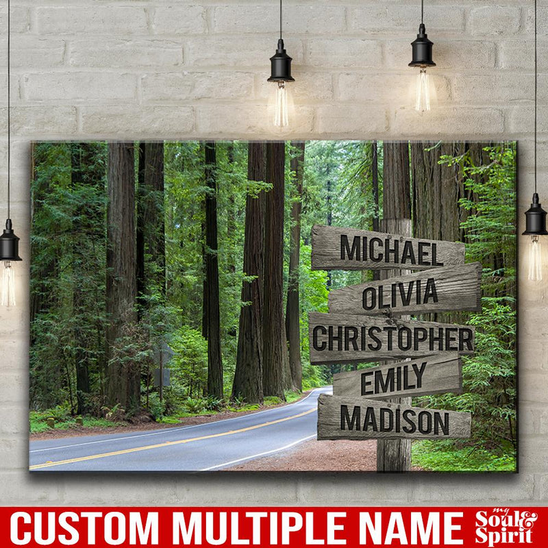 Forest Road Multi Names Premium Canvas Crossroads Personalized Canvas Wall Art - Family Street Sign Family Name Art Canvas For Home Decor Custom Canvas Family - CANLA75 - CustomCat