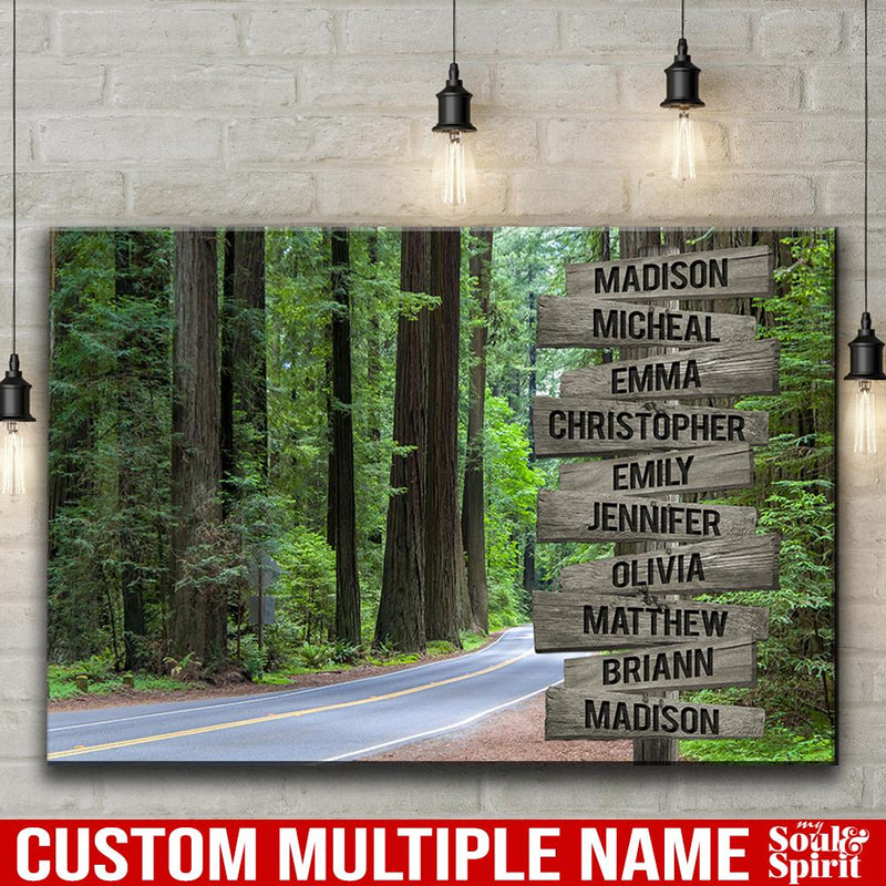 Forest Road Multi Names Premium Canvas Crossroads Personalized Canvas Wall Art - Family Street Sign Family Name Art Canvas For Home Decor Custom Canvas Family - CANLA75 - CustomCat