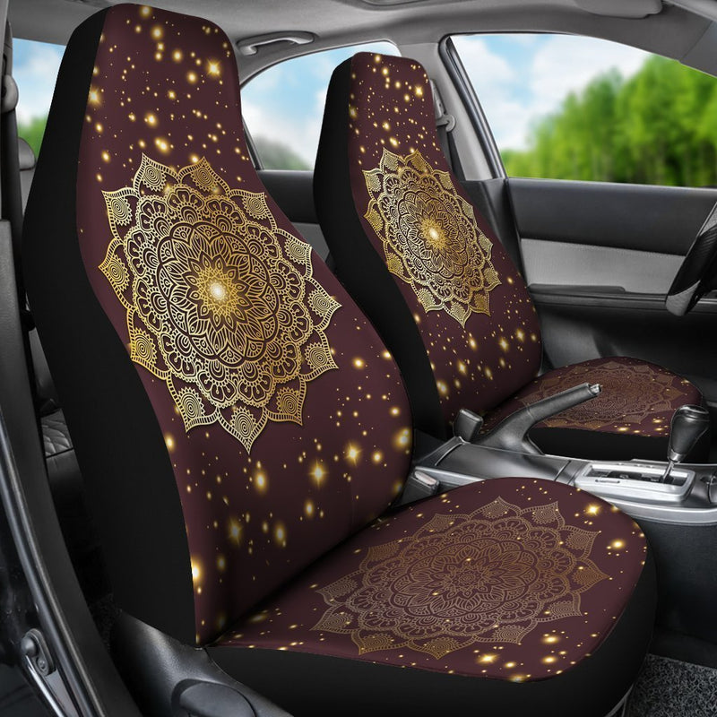 Glittery Gold Color Mandala Car Seat Covers (Set Of 2)