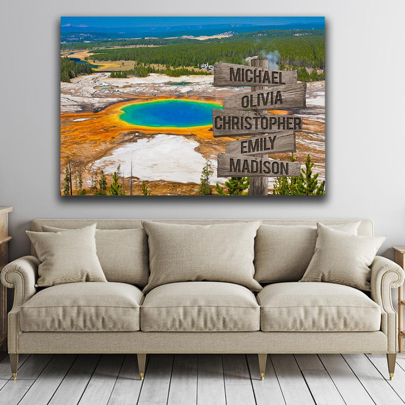 Grand Prismatic Springs in Yellowstone National Park Multi Names Premium Canvas Family Street Sign Family Name Art Canvas For Home Decor Personalized Canvas Family - CANLA75 - CustomCat