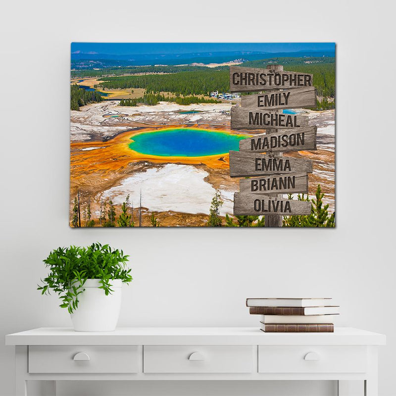 Grand Prismatic Springs in Yellowstone National Park Multi Names Premium Canvas Family Street Sign Family Name Art Canvas For Home Decor Personalized Canvas Family - CANLA75 - CustomCat