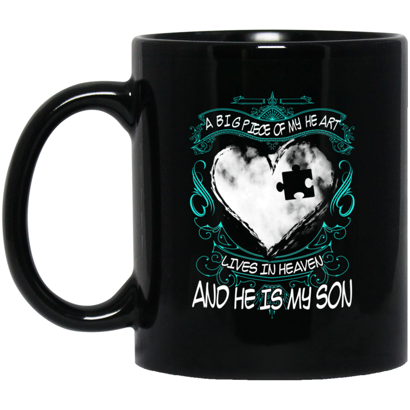 Guardian Angel Coffee Mug A Big Piece Of My Heart Lives In Heaven And He Is My Son 11oz - 15oz Black Mug