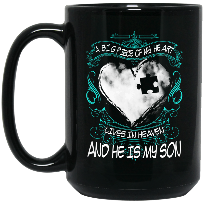 Guardian Angel Coffee Mug A Big Piece Of My Heart Lives In Heaven And He Is My Son 11oz - 15oz Black Mug