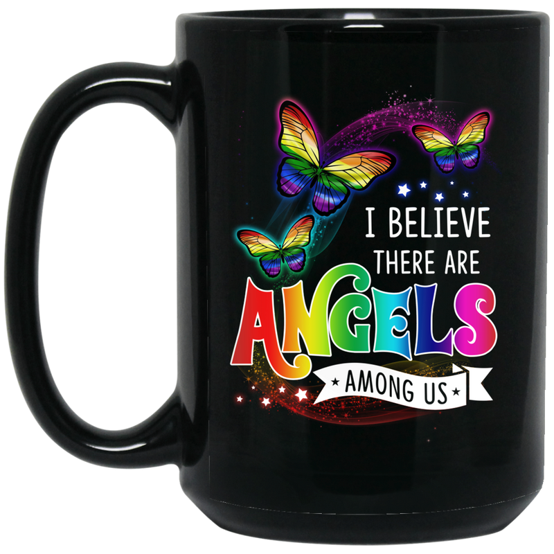 Guardian Angel Coffee Mug I Believe There Are Angels Among Us Butterlies Angel 11oz - 15oz Black Mug
