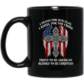 Guardian Angel Coffee Mug I Stand For Our Flag I Kneel For The Cross Proud To Be American 11oz - 15oz Black Mug