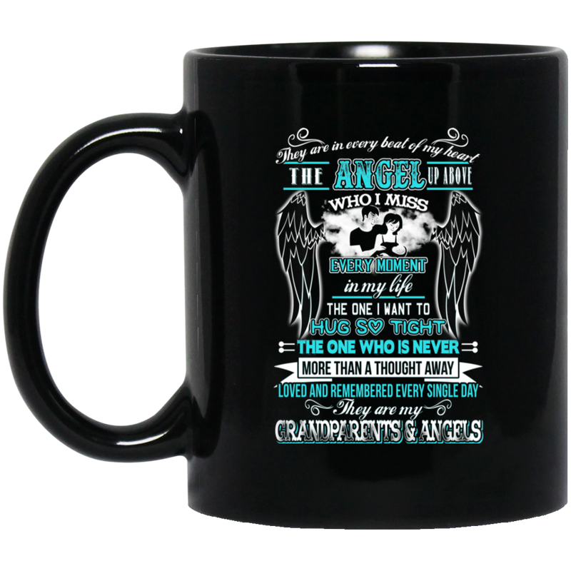 Guardian Angel Mug They Are In Every Beat Of My Heart They Are My Grandparents And Angels Wings 11oz - 15oz Black Mug
