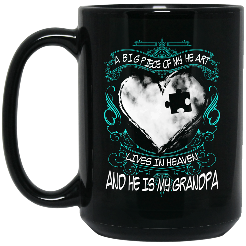 Guardian Angels_11oz - Guardian Angel Coffee Mug A Big Piece Of My Heart Lives In Heaven And He Is My Grandpa 11oz - 15oz Black Mug15oz Black Mug
