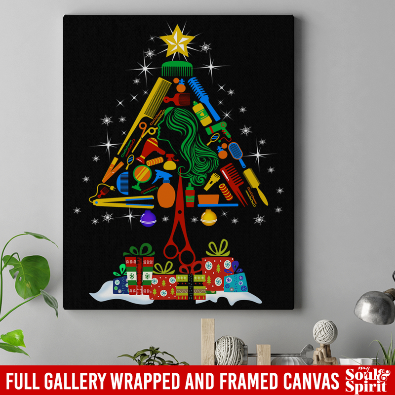 Hairstylist Canvas - Hairdressing Tools With Christmas Tree Shape Canvas Wall Art Decor