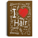 Hairstylist Canvas - I Love Hair With Scissors Comb & Hairdressing Tools Pattern Canvas Wall Art Decor