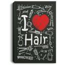 Hairstylist Canvas - I Love Hair With Scissors Comb & Hairdressing Tools Pattern Canvas Wall Art Decor