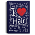 Hairstylist Canvas - I Love Hair With Scissors Comb & Hairdressing Tools Pattern Canvas Wall Art Decor