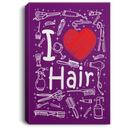 Hairstylist Canvas - I Love Hair With Scissors Comb & Hairdressing Tools Pattern Canvas Wall Art Decor