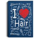 Hairstylist Canvas - I Love Hair With Scissors Comb & Hairdressing Tools Pattern Canvas Wall Art Decor