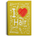 Hairstylist Canvas - I Love Hair With Scissors Comb & Hairdressing Tools Pattern Canvas Wall Art Decor