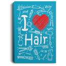 Hairstylist Canvas - I Love Hair With Scissors Comb & Hairdressing Tools Pattern Canvas Wall Art Decor