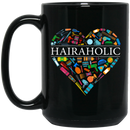 Hairstylist Coffee Mug Hairaholic A Heart Is Made Of Hairdressing Tools For Funny Gift 11oz - 15oz Black Mug