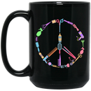 Hairstylist Coffee Mug Hairdressing Tools Made Up A Peace Symbol for Peace Day 11oz - 15oz Black Mug