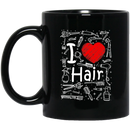 Hairstylist Coffee Mug I Love Hair With Scissors Comb & Hairdressing Tools Pattern Gift 11oz - 15oz Black Mug